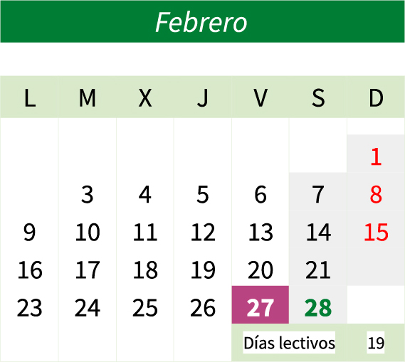 Calendario febrero