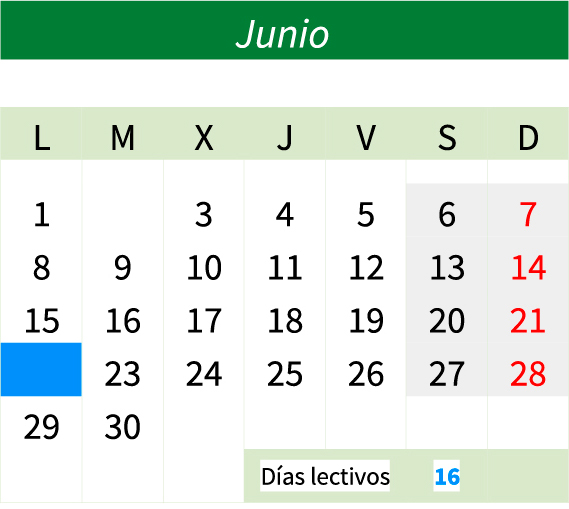 Calendario junio