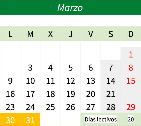 Calendario marzo