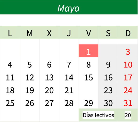 Calendario mayo