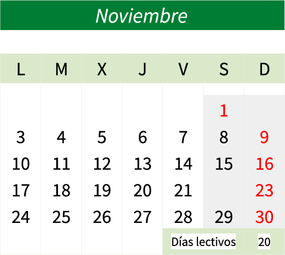 Calendario noviembre