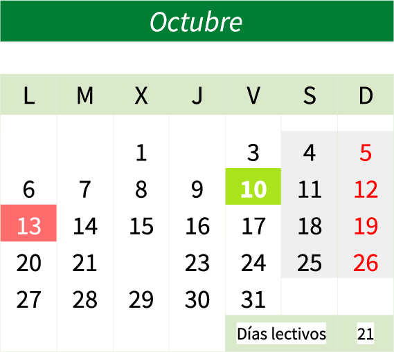 Calendario octubre