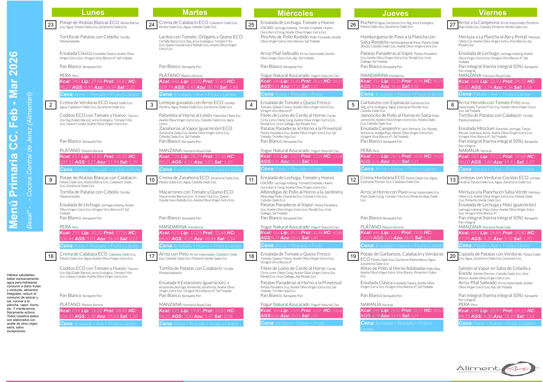 Menú comedor marzo 2026